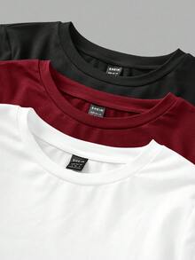 SHEIN EZwear 3 件套女式字母印花圆领休闲修身长袖 T 恤套装，适合秋冬季 - 彩色 - 查看 5