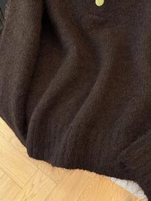 Franclia French Retro Simple Casual Versatile Commuting Vacation Daily Spring And Autumn Women's Clothing Women's Winter Clothing Halloween Christmas Pullover Sweater New Year Clothing Brown Sweater High Collar Metal Button Stand Collar Long Sleeve Earth Color Dark Brown Loose Women's Sweater