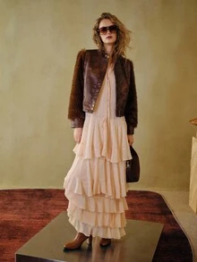 MOTF STUDIO OVERSIZED HEM ROMANTIC FLOWY RUFFLE HEM DRESS - Pink - View 7