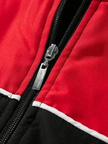 Manfinity EMRG 男士防风保暖长袖拉链加厚外套，秋冬户外冬季夹克赛车夹克拉链夹克男士街头风衣户外风衣 - 黑色 - 查看 6