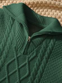 Tween Boys' Casual Turndown Collar Half-Zip Up Long Sleeve Knitted Sweater Fall Winter - Dark Green - View 4