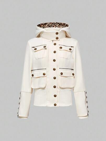 Grunge Punk Vintage Subculture Shibuya Girl Patchwork Leopard Print Snow Coat For Women