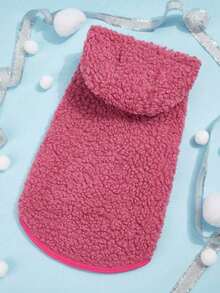 PETSIN 1pc Plush Peach-Red Pet Lamb Wool Hooded Jacket - Hot Pink - View 7