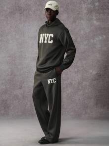 STYNVO Men's Letter Graphic Casual Loose Fit Hoodie & Pants Set, Fall Clothes Winter