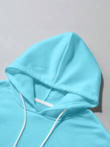 Manfinity LEGND 男式大卫印花长袖抽绳保暖内衬休闲连帽衫，秋冬款 - 淺藍色 - 查看 4