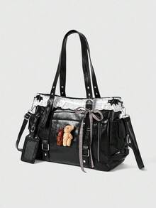 ROMWE Grunge Punk Lace Bear Small Card Bag - Black - View 1