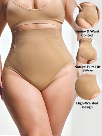 Shapelle Forme Plus Size Women High Waist Solid Color Slimming Shaping Briefs