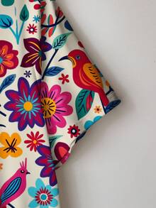 Mellowie Casual Floral Graphic Round Neck Loose Fit Plus Size Short Sleeve T-Shirt, Pullover For Summer Suitable For Going Out