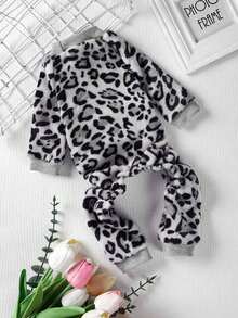 PETSIN 1 Pet Gray Leopard Print Wool Flannel Jumpsuit - Multicolor - View 2