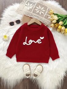 Sparklyn 少女字母图案圆领长袖休闲宽松针织毛衣，秋季