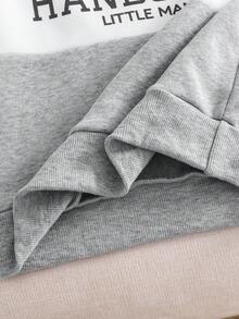 SHEIN Genkimix Kids 2pcs/Set Young Boy Casual Colorblock Letter Print Polo Collar Sweatshirt And Sweatpants, Cute & Fashionable School Style Kids Outfit 4-7 Years Old, Suitable For Photography, Party In Autumn/Winter Fall - Grey - View 4