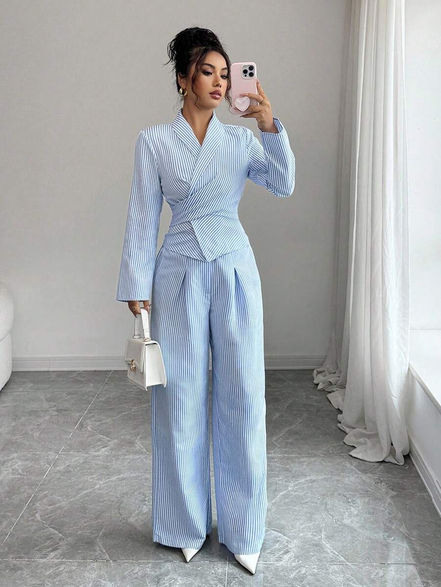 Elenzga Bộ 2 áo thun dài tay buộc eo và quần cạp chun thường ngày cho nữ, Thu/Đông - Nhiều màu - Xem 1