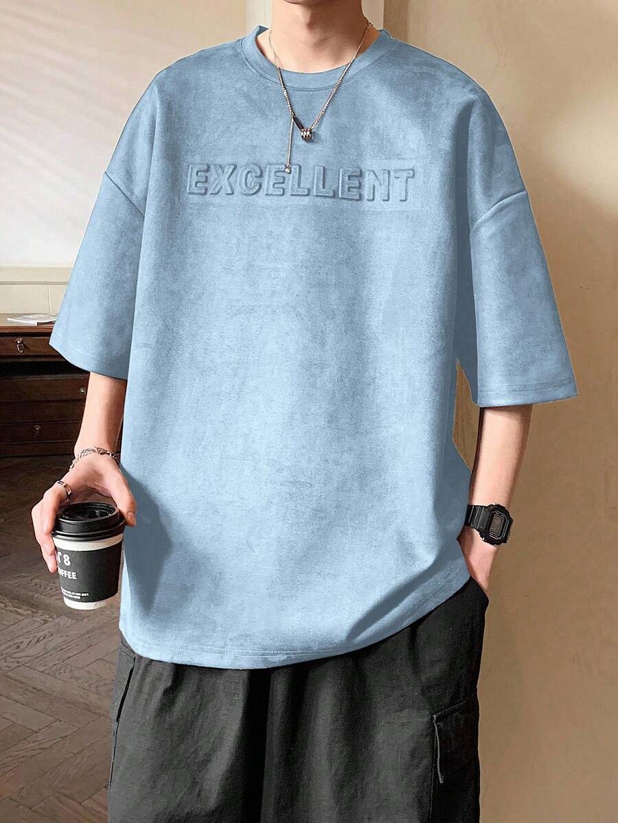 Claim Dot 宽松男士字母压纹落肩T恤