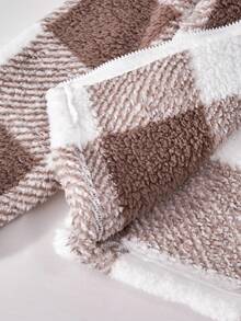 Sparklyn Girls' Fuzzy Plaid Symmetrical Pattern Hooded Casual Versatile Jacket, Suitable For Daily Wear Fall Winter - Multicolor - View 7