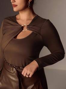 Juhart Elenzga Damen Langarm T-Shirt in Unifarbe mit Ringdesign in Große Größen