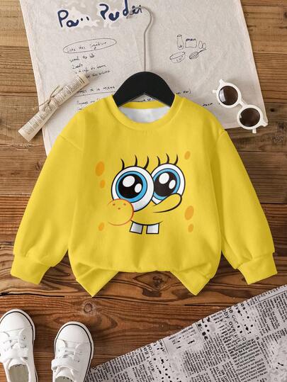 SpongeBob SquarePants | SHEIN Ung flicka tecknad grafik rund hals långärmad tröja