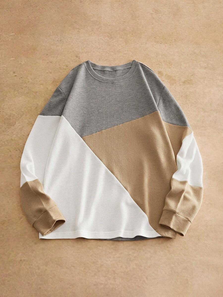 Manfinity VCAY Men's Casual Colorblock Crew Neck Pullover Sweatshirt, For Fall, Winter - Multicolor - View 1
