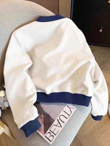 Resyla 女士休闲时尚拼色拉链棒球夹克，春秋季 - 白色 - 查看 2