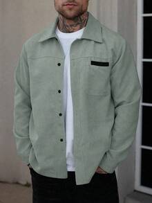 Manfinity Homme Herren Hemd-Jacke, Herren Knopfleiste Langarm Taschen einfache Hemd-Jacke, Lässig Alltags-Tragen, Herren Jacke, Herren Hemd-Jacke, Herbst und Winter Herren Jacke, Freund Geschenk, Ausgehen Warm Langarm Lässig Cord Flanell Jacke Herren Shacket Herren Overshirt Cord Hemd Herren Herren Cord Jacke Herren Cord Knopfleiste Hemd, Herren Shacket, Herren S Staubgrün Oberteile, Hellgrünes Hemd Herren