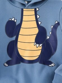 Cozy Pixies Felpa con cappuccio a maniche lunghe in maglia morbida con motivo a dinosauro cartoni animati per ragazzi, adatta per l'autunno/inverno