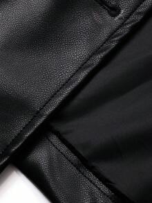 DAZY 女士宽松翻领系带常规休闲PU皮夹克，街头风秋冬女装外套