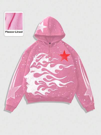 Street Life Men's Casual Fleece Lined Drawstring Hoodie With Print, Autumn/Winter