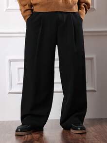 SUMWON Wide Leg Pleated Smart Dress Pants Classic Office Business Trousers Formal Professional Straight Suit Bottoms With Side Pockets Fall Winter Bottoms - Black - View 4