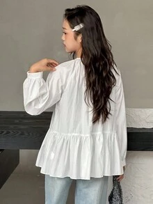 Dazy Kids Tween Girls Round Neck Long Sleeve Woven Shirt - White - View 3