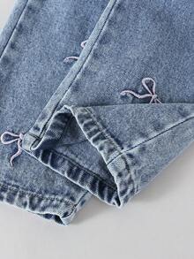 Baby Girls' Casual Jeans, Lightweight Denim, Loose Straight Leg, Butterfly Embroidery, Comfortable Cotton, Suitable For Everyday Wear, School, Commute Fall Winter - Light Wash - View 5