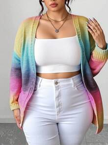 Elenzga Áo len cardigan dài tay in họa tiết cỡ lớn - Rộng rãi & giản dị, cho mùa đông - Nhiều màu - Xem 4