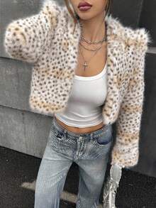 SHEIN ICON Sexy Leopard Print Faux Fur Cropped Jacket Leopard Print Coat In Fall/Winter - Multicolor - View 1