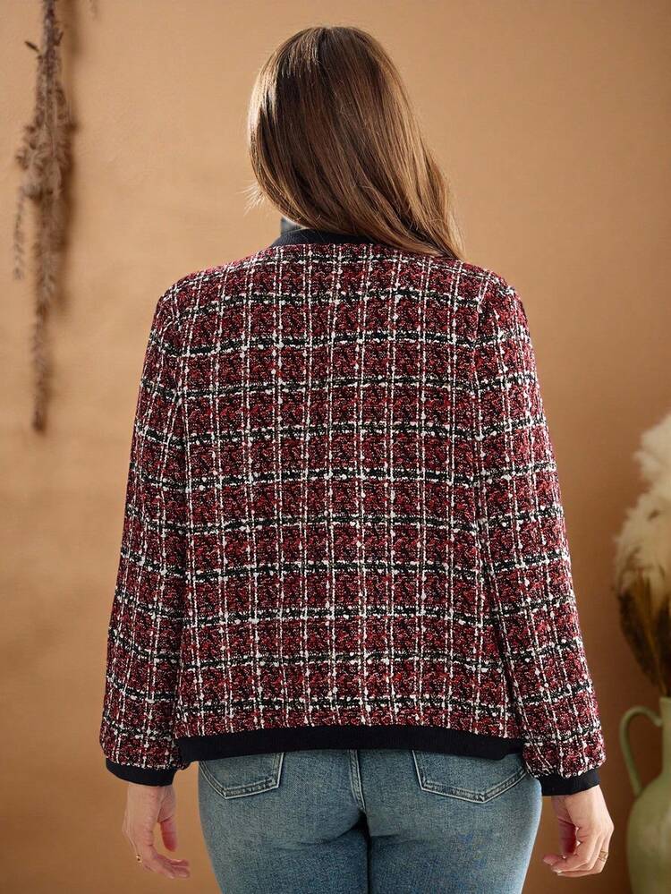 Plus Size Women's Quality Casual Elegant Commuter Plaid Tweed Short Long-Sleeved Jacket Fall Clothes For Women Winter Clothes Autumn  Women's Winter Jacket