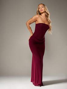 MISSGUIDED Elegant Strapless Mermaid Evening Gown Crystal Embellished Formal Dress Wedding Guest Floor Length Bodycon Prom Ball Gown Special Occasion Dress Christmas