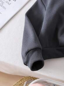 SHEIN 2pcs Baby Girl Fleece Sweatshirt & Pants Set, Embroidered Letter Design, Suitable For Outdoor And Indoor Wear, Autumn/Winter Fall - Dark Grey - View 5