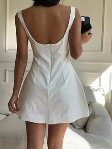 SHEIN EZwear Spring/Summer Solid Color Reversible Zipper Casual Versatile Plus Size Dress,Graduation Dress - White - View 2