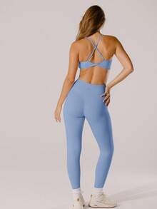 Aralina Leisurewear Active 淡粉色高腰提臀运动紧身裤 - 藍色 - 查看 6