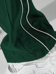 Manfinity Hypemode 男士字母图案抽绳腰褶口袋休闲裤，街头潮流宽松裤，美式复古速干伞兵工作裤，男士夏季Cleanfit宽松直筒休闲裤，秋季 - 綠色 - 查看 6