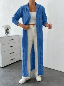 EURMUSE Cardigan With Detail And Long Special Button Detail+ 480 - Blue - View 5
