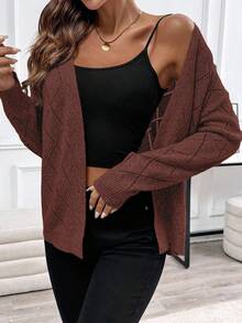 EMERY ROSE Casual Comfortable Hollow Diamond Pattern Cardigan For Women - Rust Brown - View 6