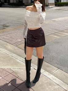 Siren Gaze Women's Fashion Sexy PU Crocodile Skin Mini Skirt Christmas Winter New Year Elegant Red - Red - View 3