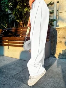 INAWLY 女士休闲纯色简约运动裤，秋冬 - 白色 - 查看 4
