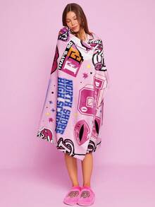 Mean Girls | SHEIN 1 chiếc chăn vải nỉ họa tiết chữ, thích hợp cho giường, ghế sofa, thoải mái và ấm áp, có thể giặt bằng máy, nhiều kích cỡ - Hồng - Xem 6