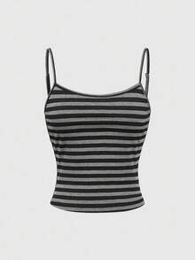 ROMWE Grunge Punk Y2K Retro Striped Camisole Top And Ultra Low-Rise Striped Flared Leg Pants 2 Pieces Set For Women - Black - View 4