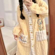 SHEIN 浴袍睡袍女秋冬季大码套装加厚天鹅绒浴袍女士珊瑚绒睡衣 - 彩色 - 查看 3