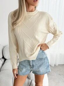 Siren Gaze Sweter z dzianiny kablowej z obniżonymi ramionami i bluzki z długim rękawem na jesień/zimę