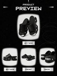 ROMWE Grunge Punk Dép xỏ ngón đế xuồng phong cách Gothic Punk đinh tán màu đen cho nữ, dép hở mũi kiểu La Mã mùa hè, đi biển, ngày lễ Halloween - màu đen - Xem 6