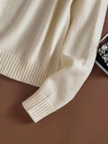 Franclia Áo len dệt kim ve áo tương phản kiểu Pháp, màu mơ, thu đông, áo len dài tay thanh lịch, giản dị, đi làm hàng ngày, phong cách cổ điển mới, mùa trở lại trường, mùa đông, mùa thu, mùa thu - Màu be - Xem 6