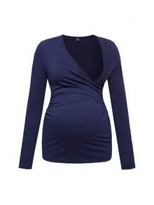 Modmama 2 件孕妇休闲裹身哺乳 T 恤套装，秋季 - 藍色 - 查看 14