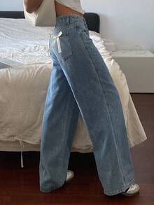 Livesso High Waist Wide Leg Jeans,Back To School Clothes - Blue - View 5