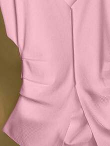 SHEIN LUNE Casual Versatile Solid Color Ruched Waist T-Shirt, Summer - Baby Pink - View 5
